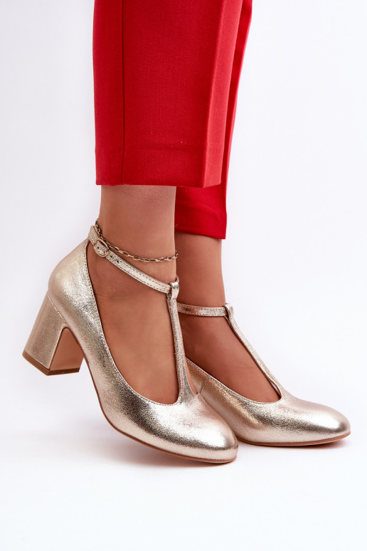 Faux Leather Pumps on Block Heel Gold Raniyah