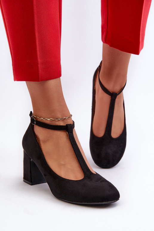 Black Faux Suede Pumps with Chunky Heel Raniyah