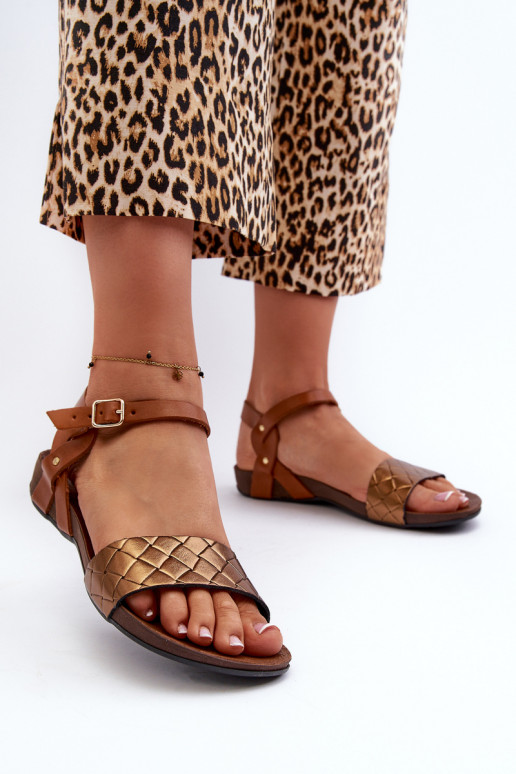 Zazoo 40027 Flat Leather Women's Sandals Copper