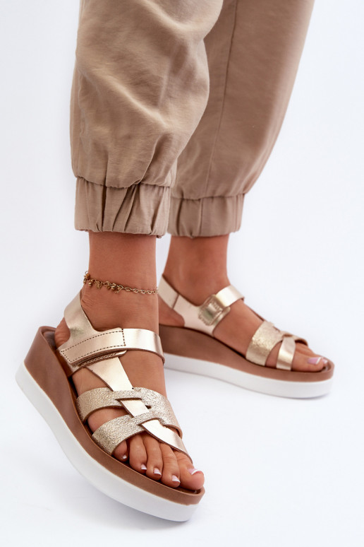 Zazoo 40397 Women's Leather Platform Sandals Gold