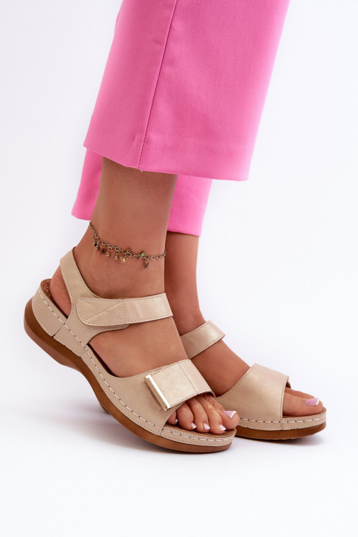 Comfortable Women's Sandals with Velcro Beige Iphiope