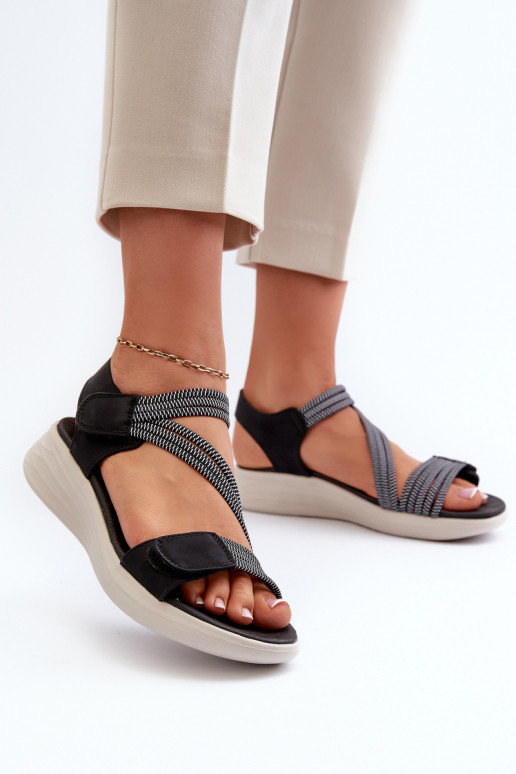 Women's Comfortable Black Velcro Sandals Eladora