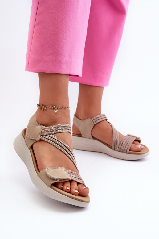 Women's Comfortable Sandals with Velcro Beige Eladora