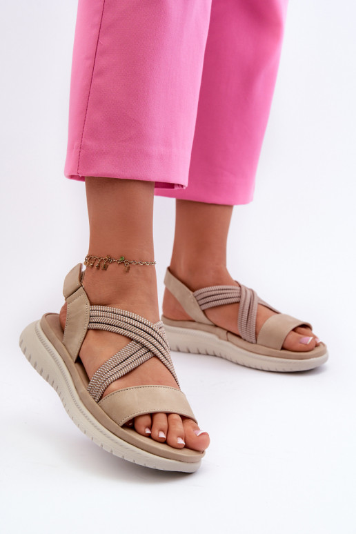 Light Women's Comfortable Velcro Sandals Beige Ceclea