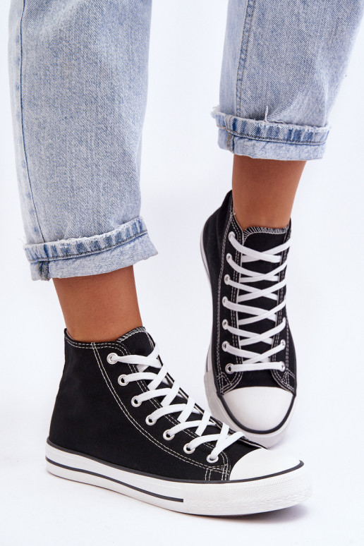 Women's Classic High Top Sneakers Black and White Remos