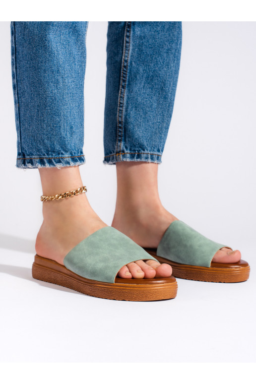 green color  slippers  with platform
