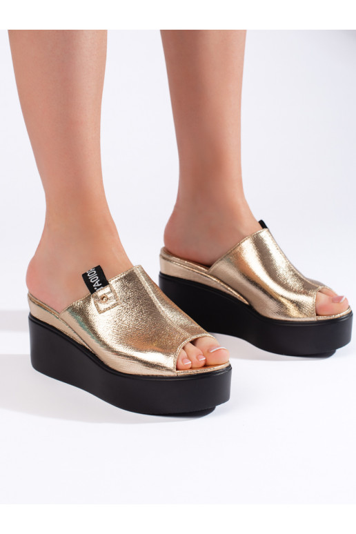 gold color slippers  