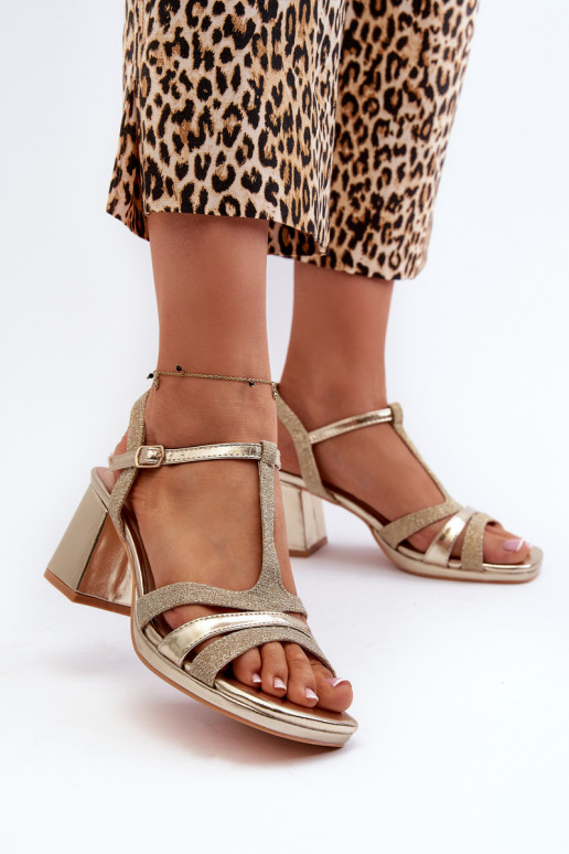 Women's High Heel Sandals in Gold Faux Leather Lyana
