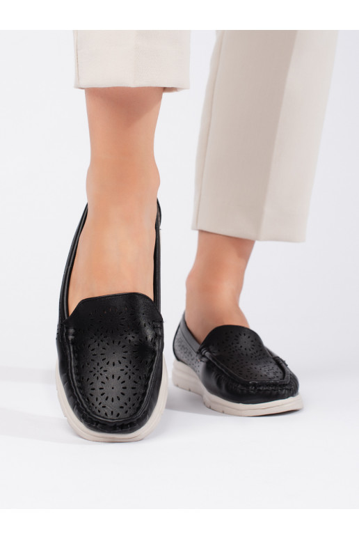 with elements of openwork Women's moccasins black