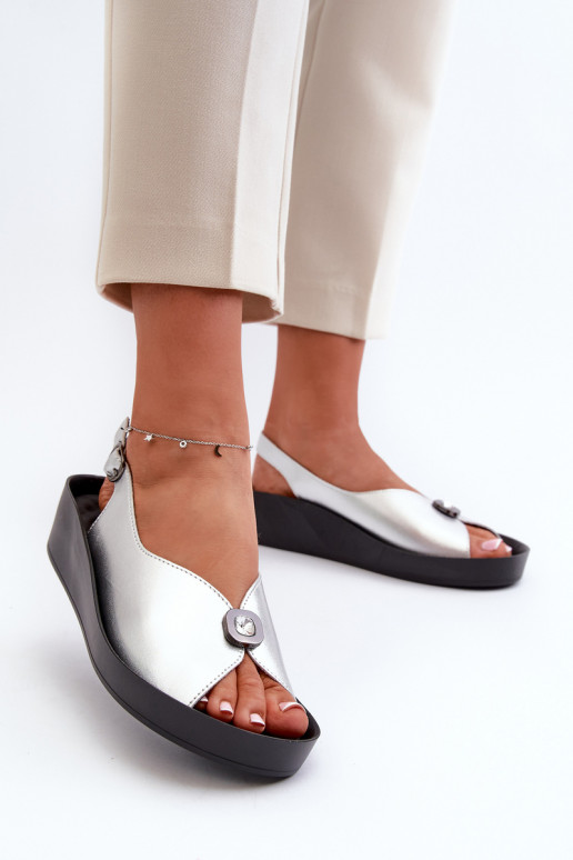 Women's Leather Wedge Sandals with Platform S.Barski KV27-020 Silver