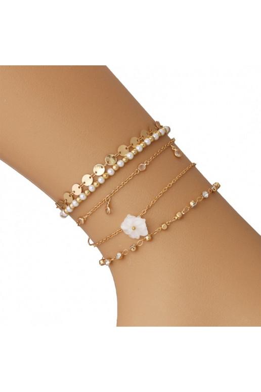 Ankle bracelet five in one gold koraliki  B502