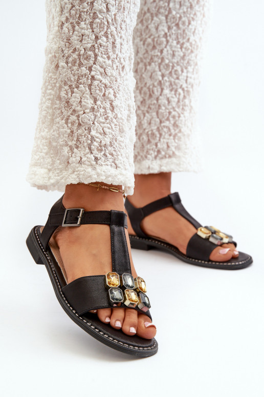 Elegant Women's Sandals With Decorative Details S.Barski KV27-030 Black
