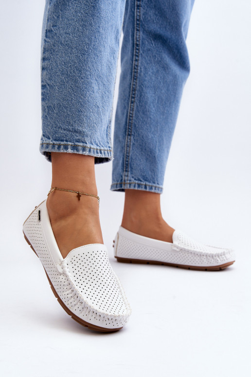 Women's White Cut-out Loafers Rasirna