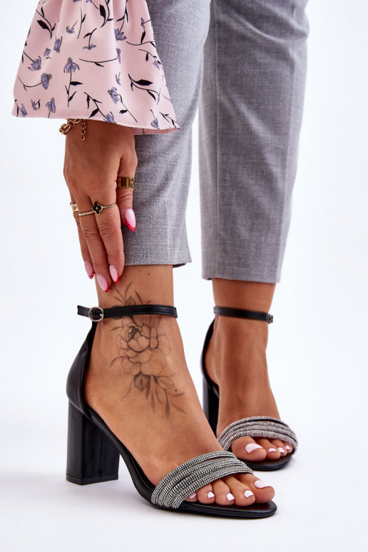 Elegant Sandals With Cubic Zirconia Heels Black Laurene