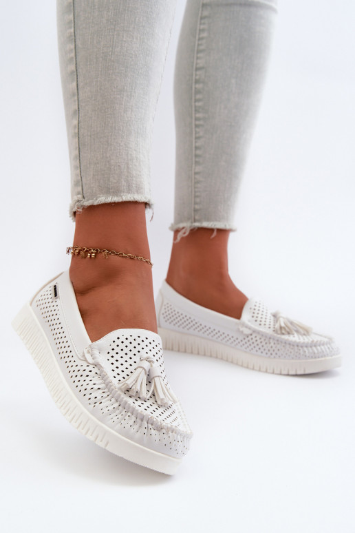 White Women's Cutout Moccasins Made of Eco Leather Tinami