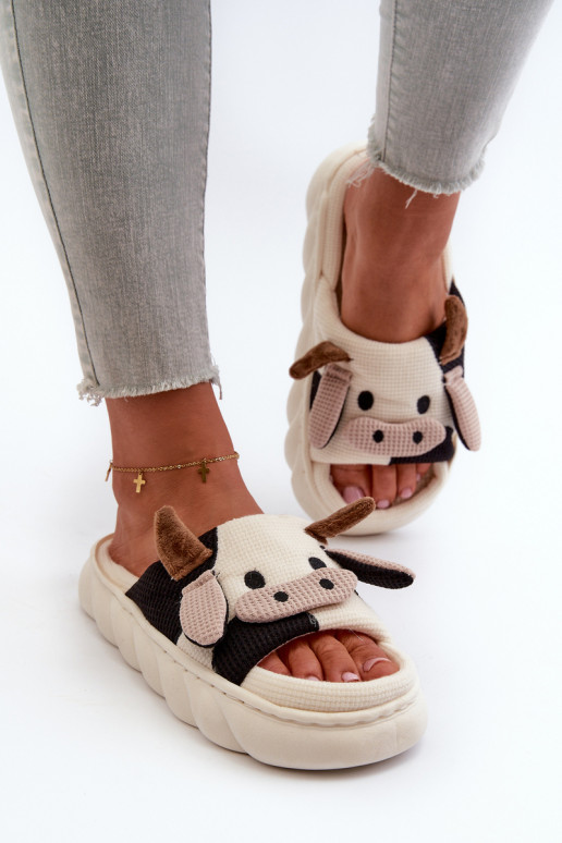 Soft and comfortable women's slippers Cows light beige Paivessa