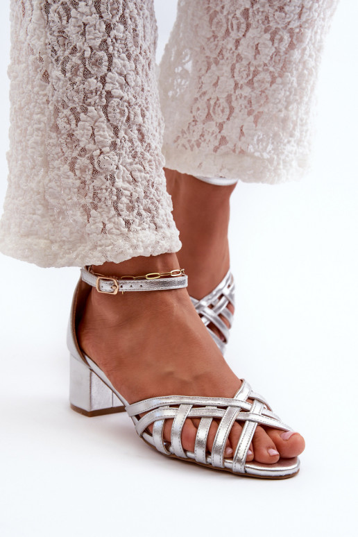 Women's Sandals in Faux Leather with Low Heel Silver Monsha