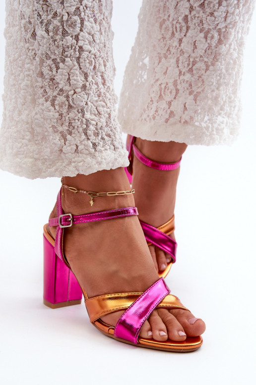 Eco Leather Sandals with High Block Heel Fuchsia Abilica