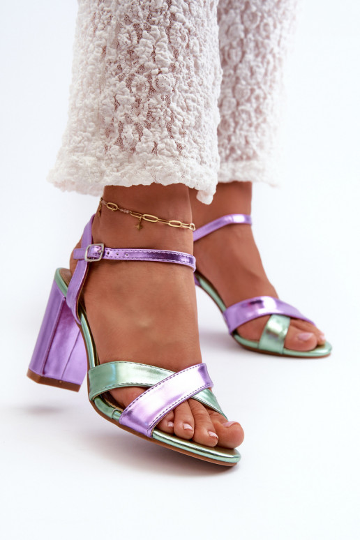 Eco Leather Sandals with Chunky Heel Purple Abilica
