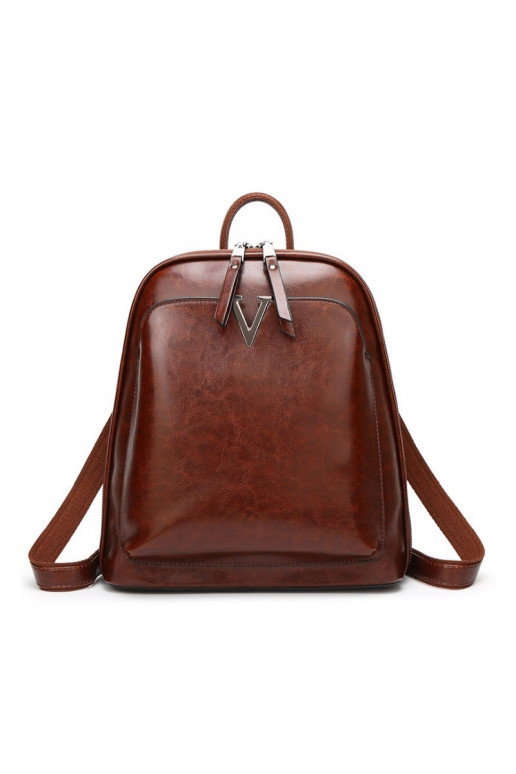 Elegant backpack made of waxed eco leather Brown color PL146BR