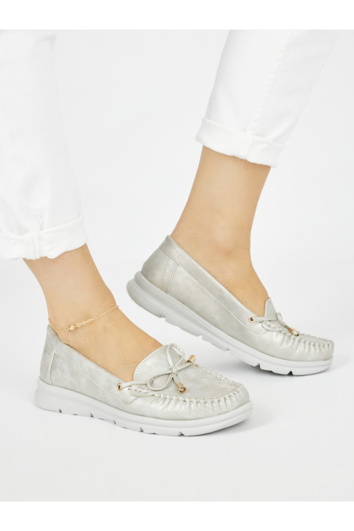 silver color comfortable Women's moccasins from eco leather