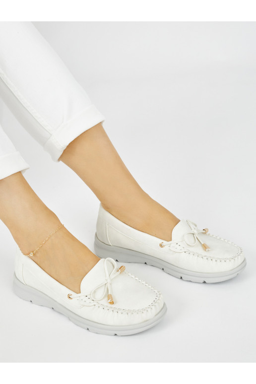 White color comfortable Women's moccasins from eco leather