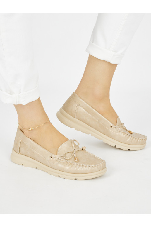 gold color comfortable Women's moccasins from eco leather