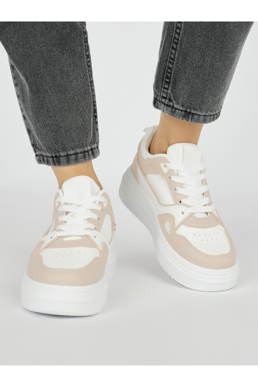 White-pink womens sneakers with platform