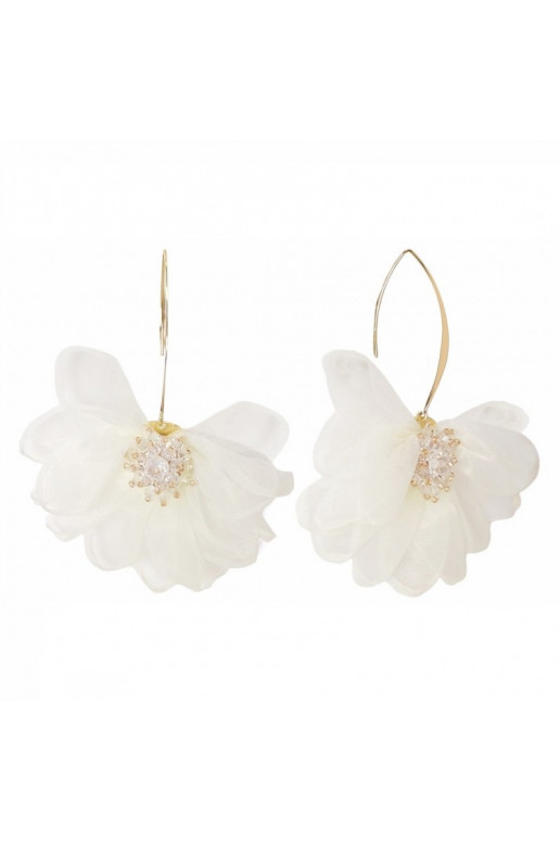 Dangling earrings with crystals tiulowe White color  10x8cm K1675B