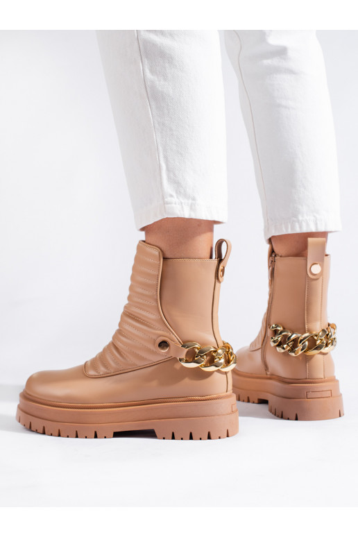 Women's boots with chain Brown color