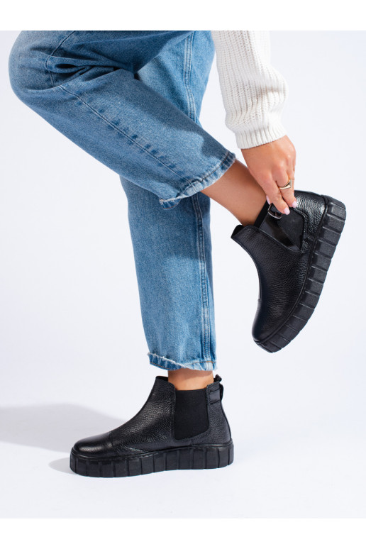 black Women's boots with platform Sokolski genuine leather