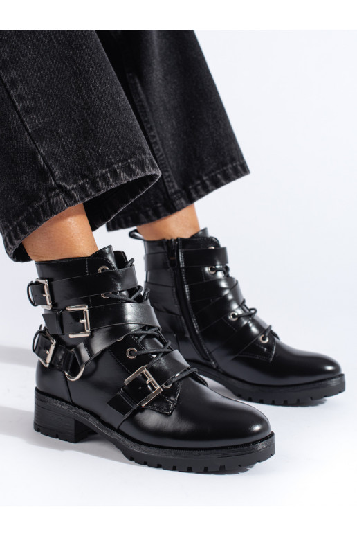 black women's boots with decorative stripes