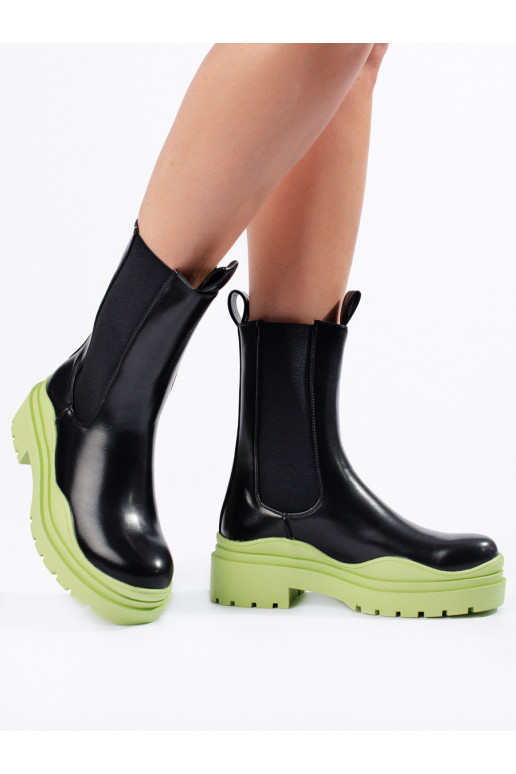 High Women's boots on a thick platform blackgreen