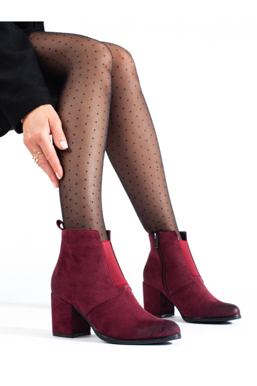 burgundy women's boots on the heel with elastic band