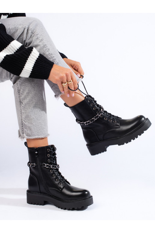 black women's boots with chain from eco leather