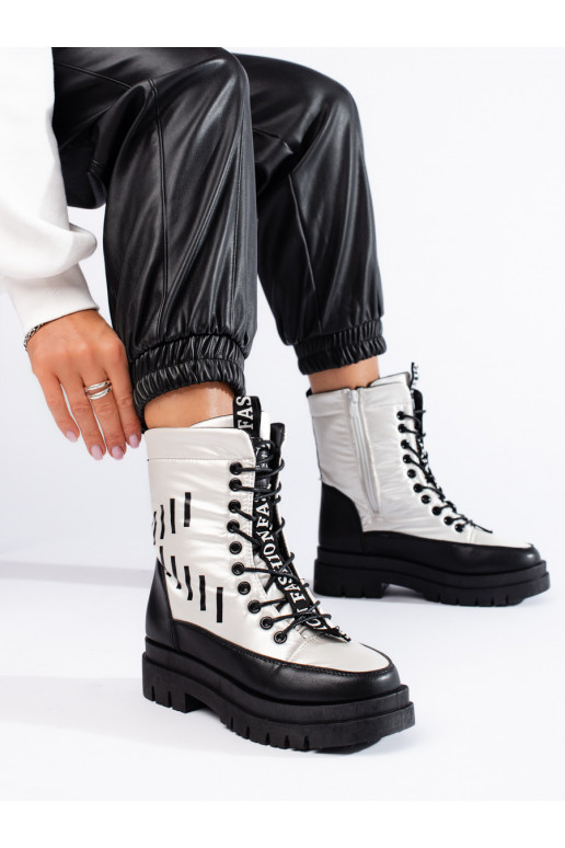 warm up women's boots with platform Vinceza white black