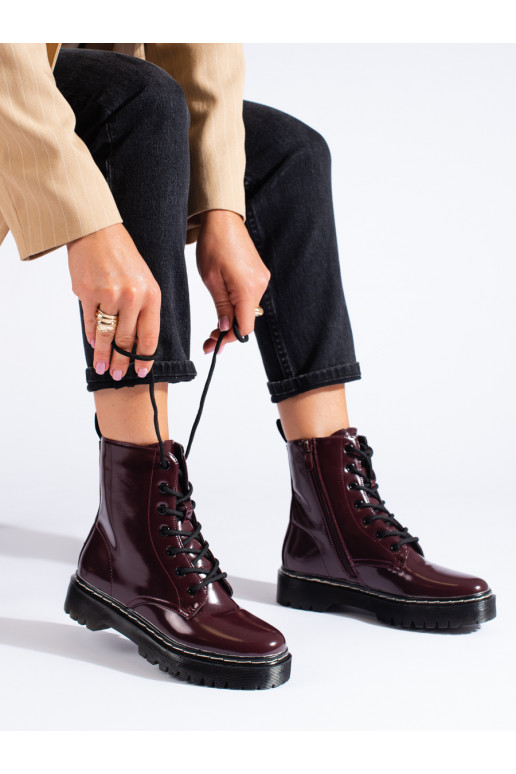 with laces women's boots with platform burgundy color Shelovet