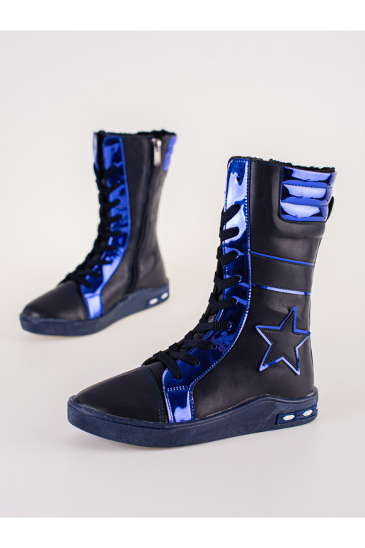 Boots leather girly with a high upper blue