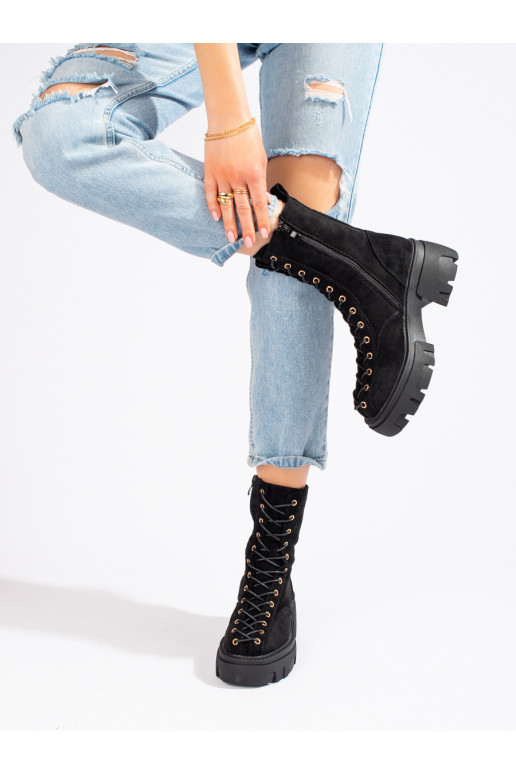 of suede laced women's boots black