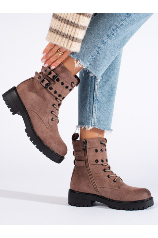 with laces darkbeige women's boots with buckles