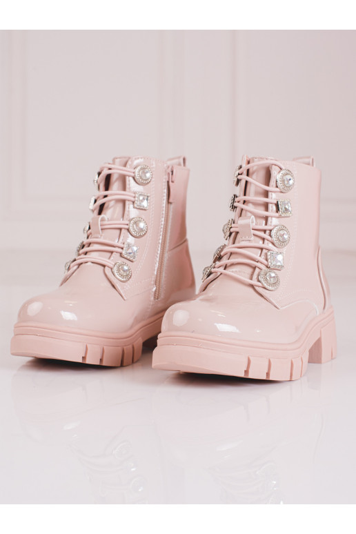 with laces boots girly with decorations pink