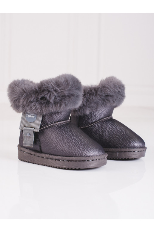 gray Women's snow boots girly with fur