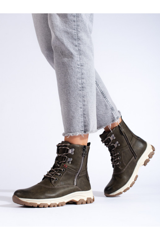 with laces boots with a decorative zipper womens khaki