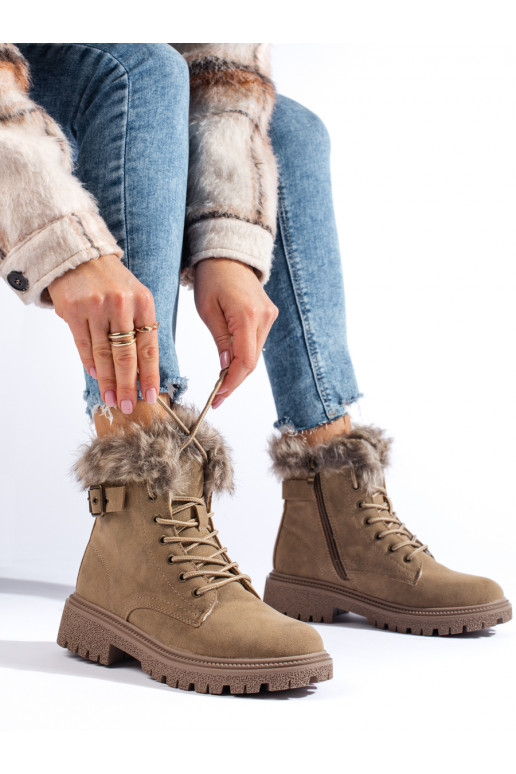 Womens Women's boots with fur darkbeige