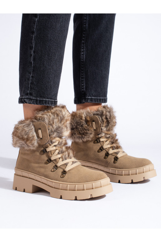 shoes womens with fur Brown color