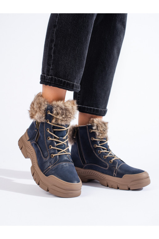 dark blue Women's boots with fur