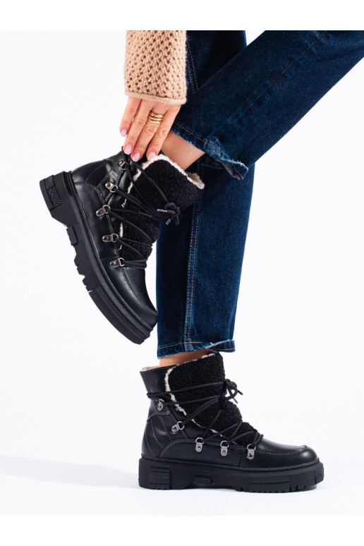 black Women's snow boots with sheepskin