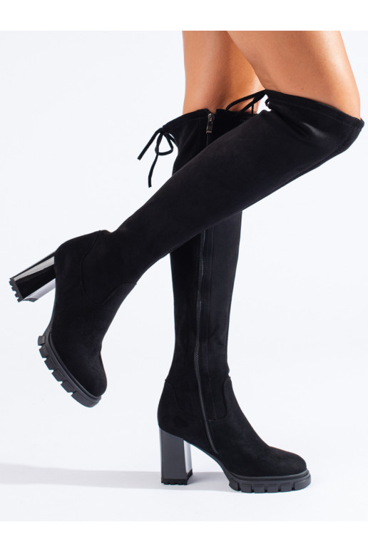 black of suede long boots on the heel