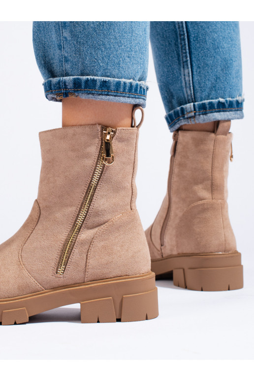 beige of suede boots with a decorative zipper Vinceza