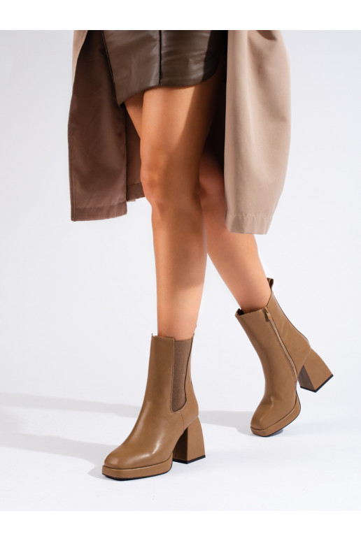 Stylish women's boots on a wide pole Brown color